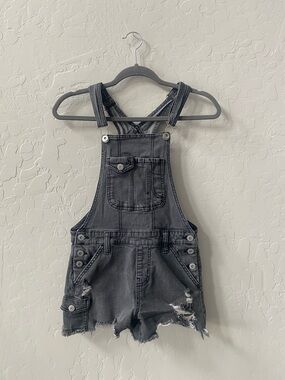 Black Denim Short Overalls